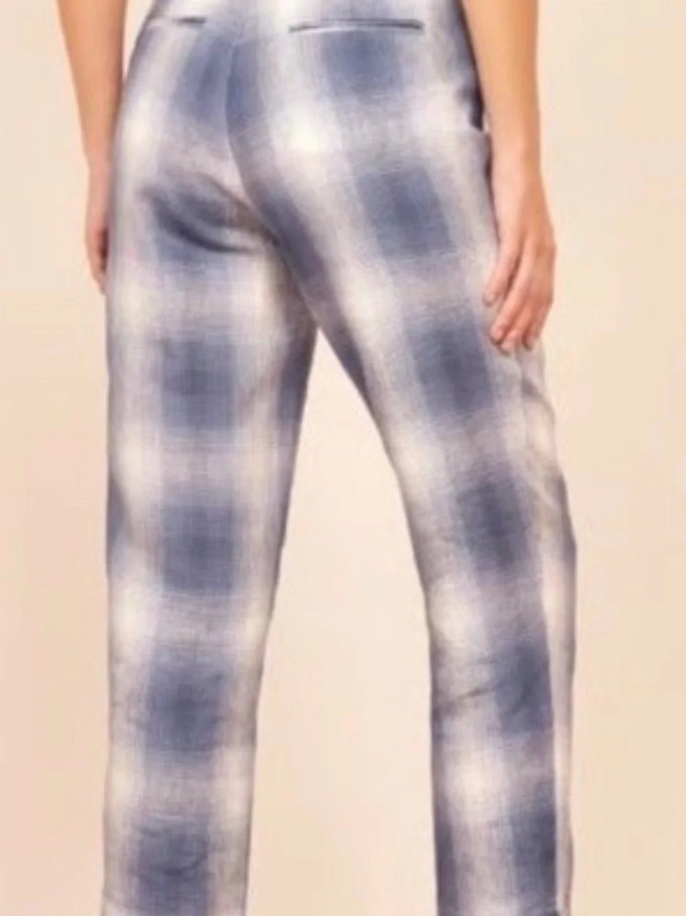 Reformation Blue Plaid High-Waist Paperbag Trousers 100% linen plaid resort wear